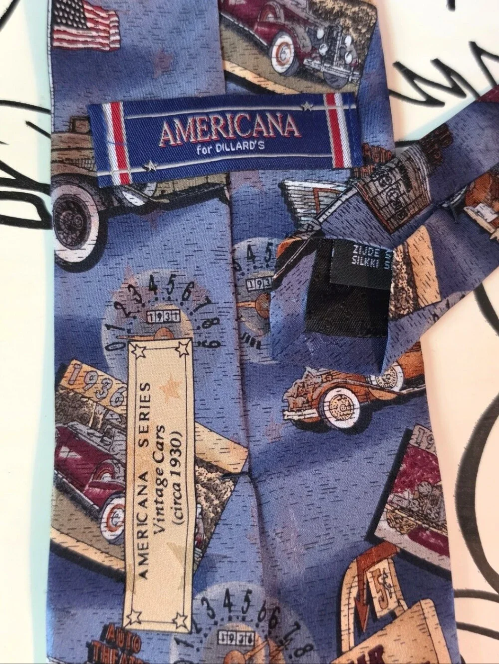 Tango Max Raab Americana For Dillards Vintage Cars 1930 Silk Tie Blue 57